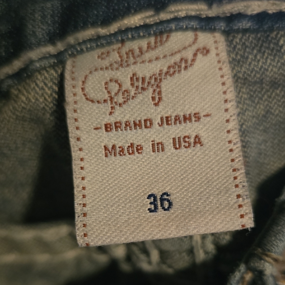 True Religion Blue Denim Wide-Leg Jeans with Embroidered Pockets - Picture 2 of 5